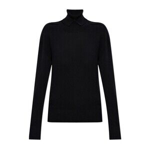 Burberry Black Ribbed Detail Sweater With High Collar - NWT